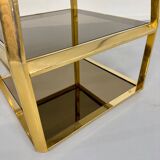 Étagère Pyramide design Hollywood Regency  Laiton Doré  Verre Fumé an. 60