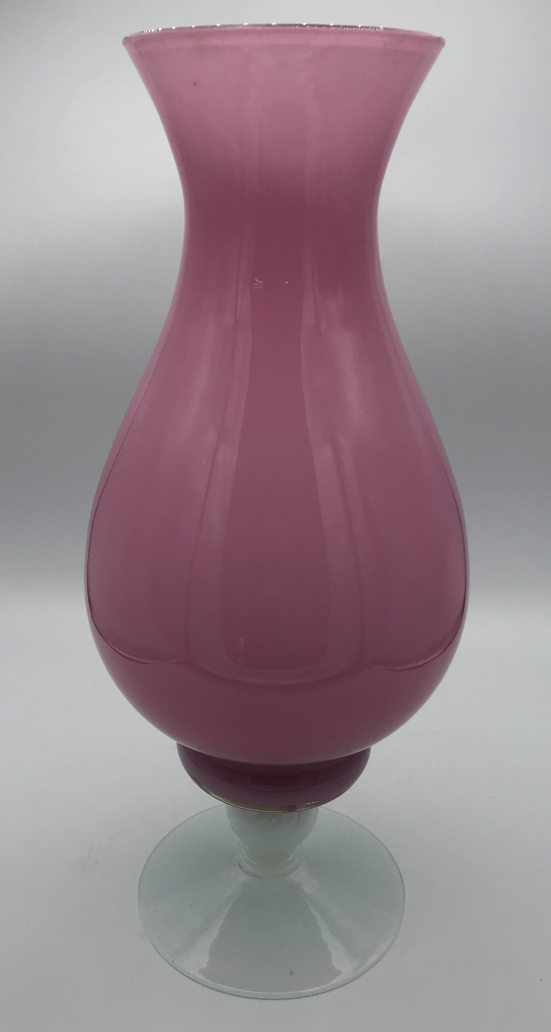 Vintage vase in pink opaline on white foot 36.8 cm