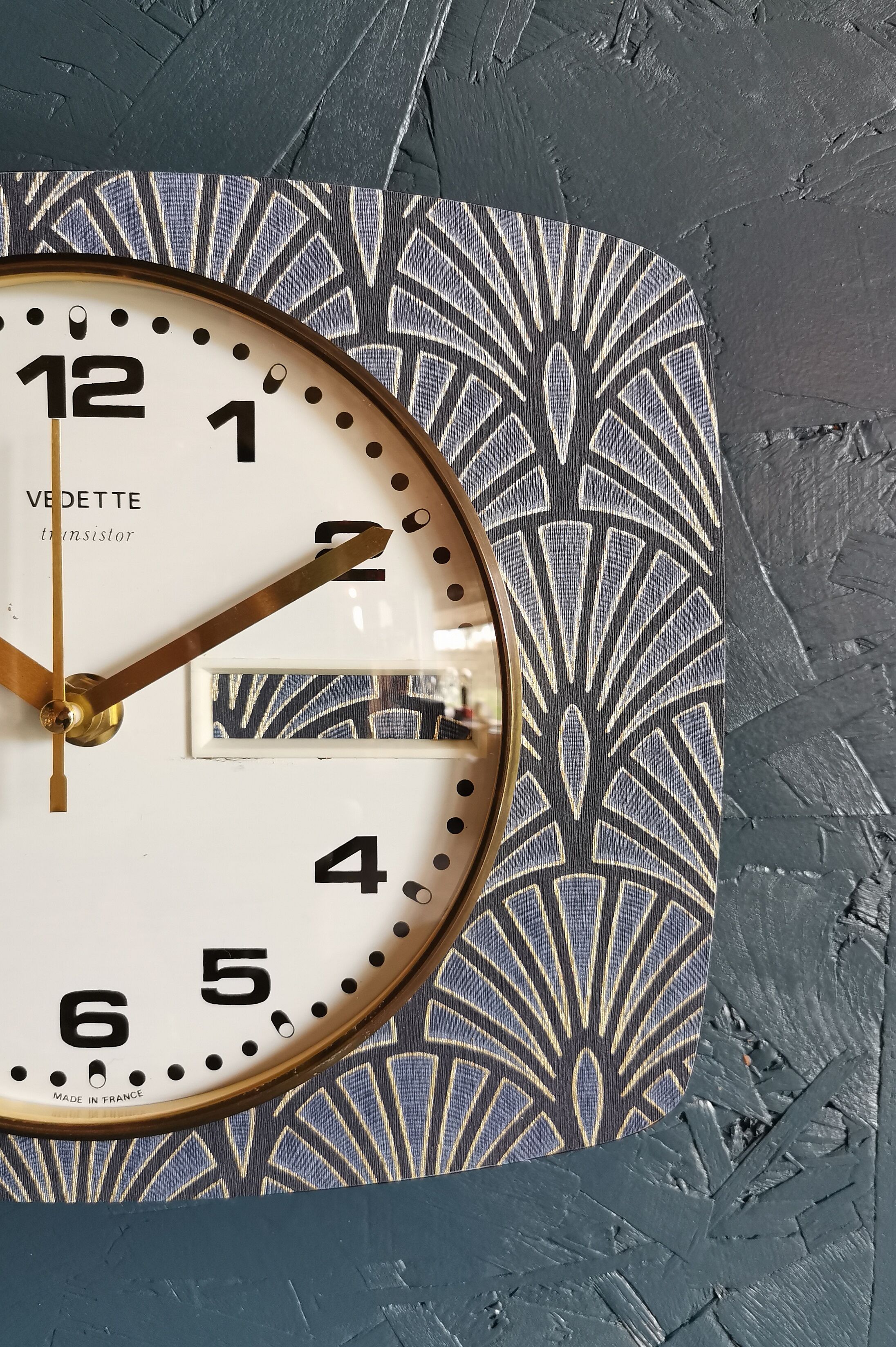 Vintage clock rectangular silent wall clock "Golden Blue Spotlight"