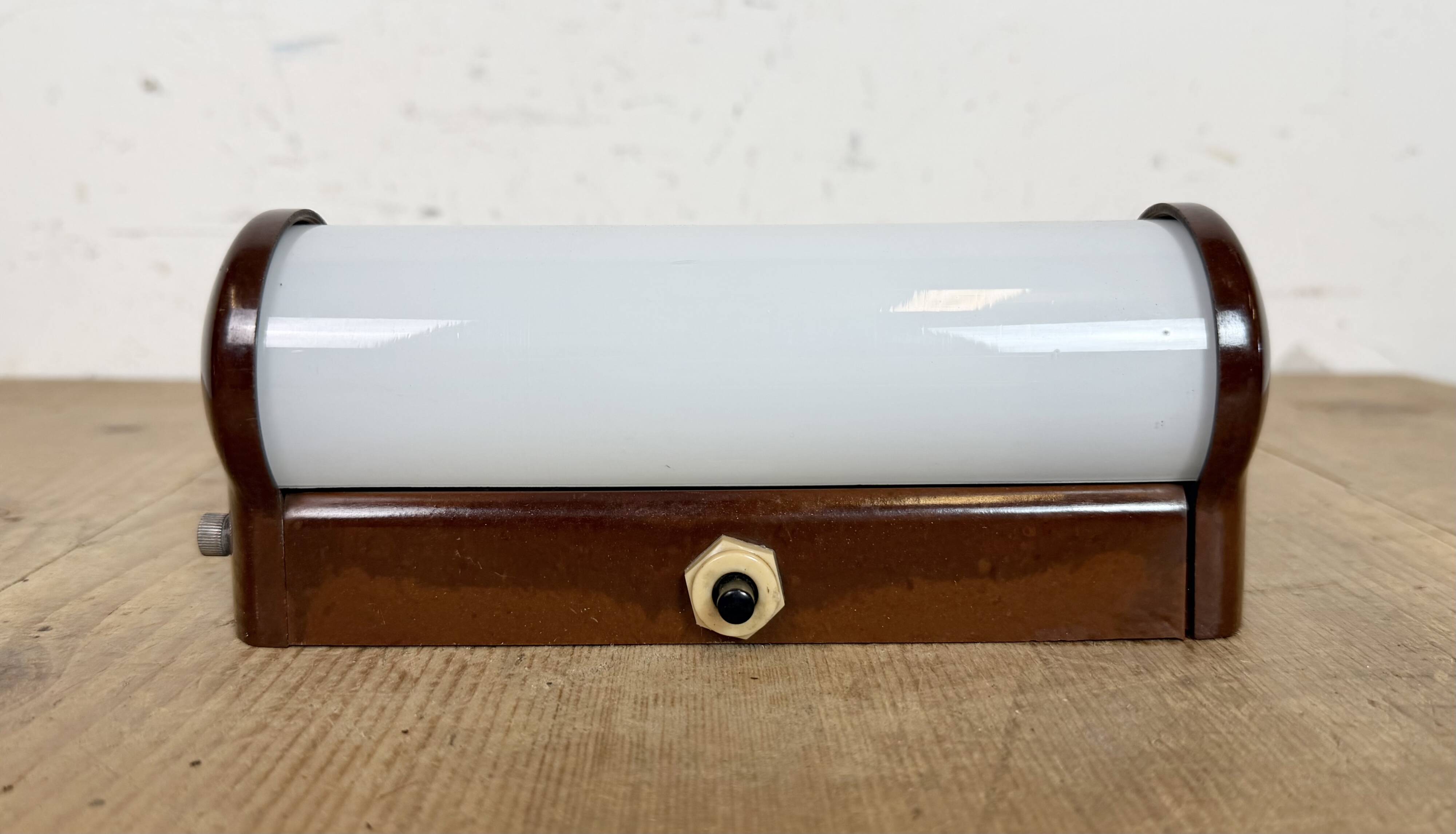 Industrial Brown Bakelite Wall Light with Milk Glass, 1950s