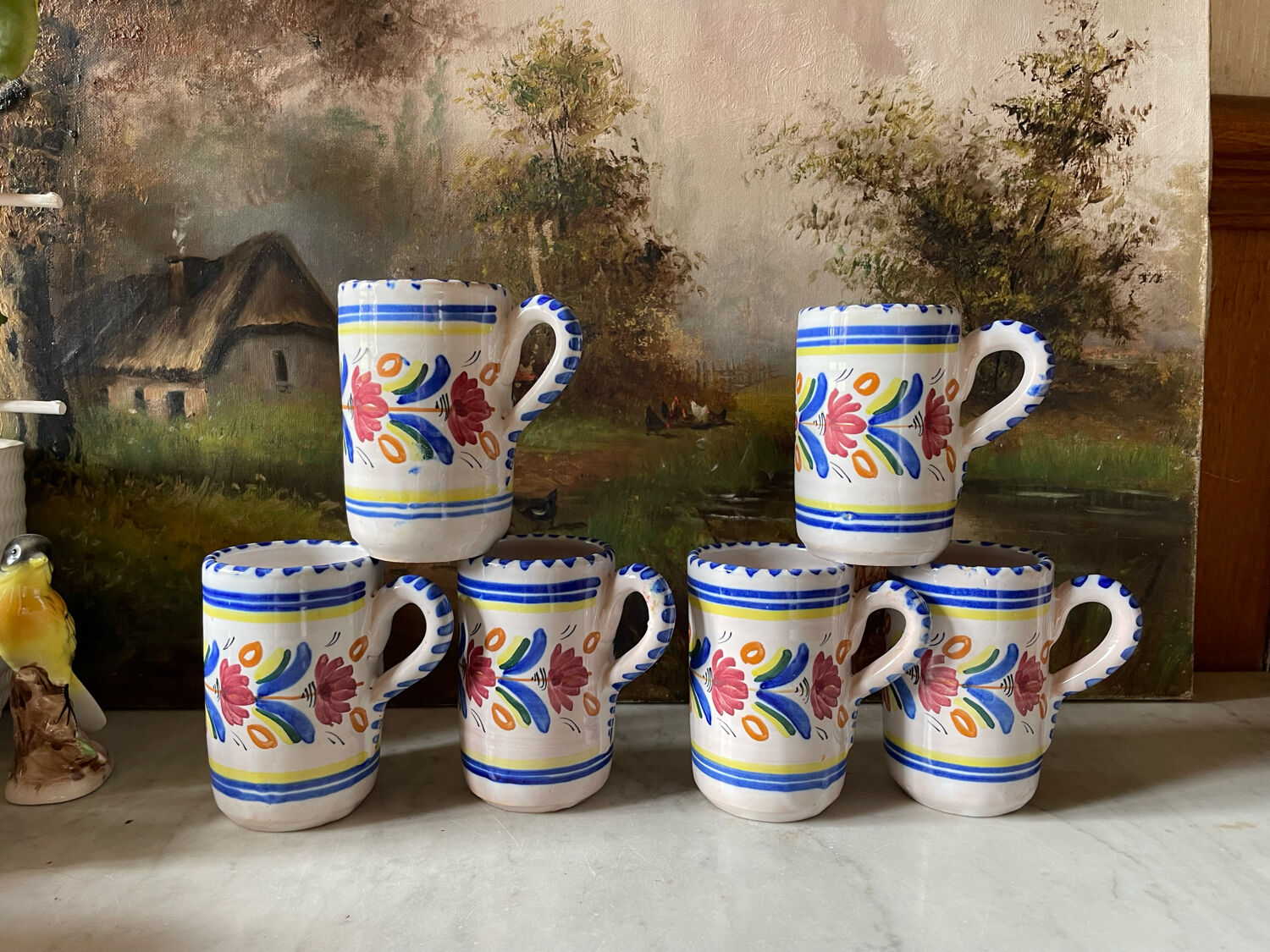 6 ceramic cups signed hc