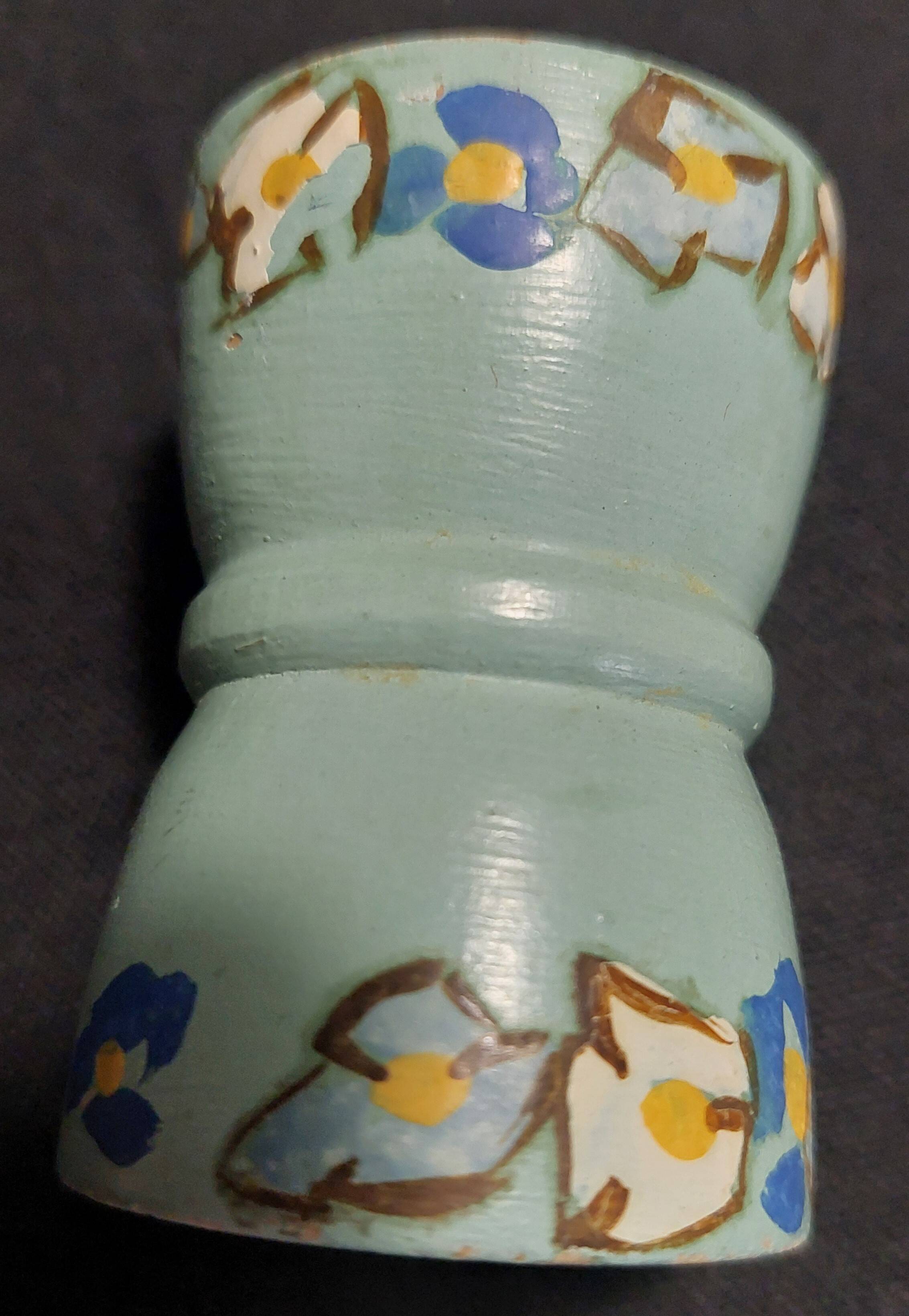 Antique painted wooden egg cups, set of six from the 1930s.