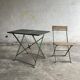Vintage 1930 brewery terrace table with green metal and wooden folding chair