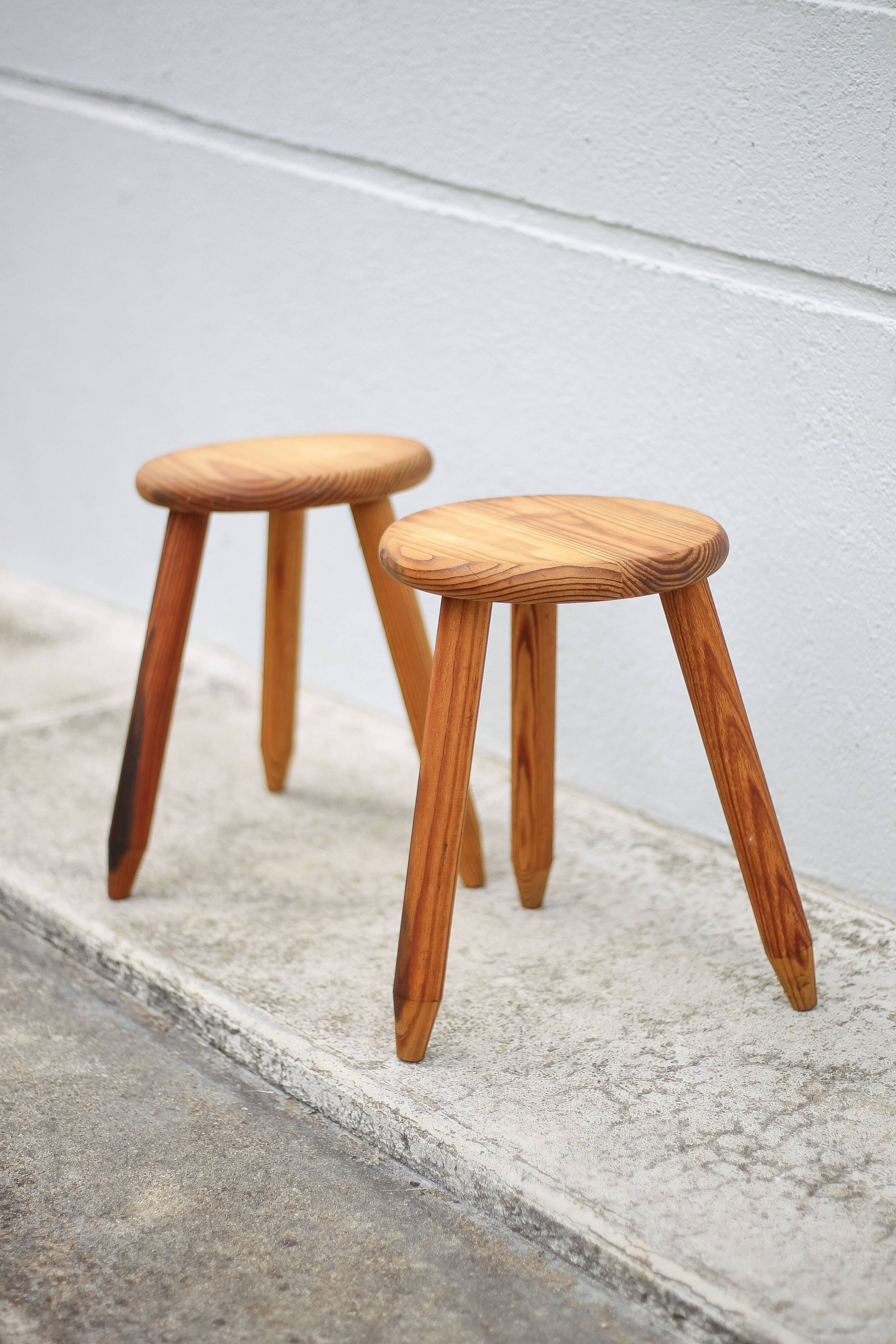 Pair of vintage stools, wooden stools, tripod stools, side stools, plant holders
