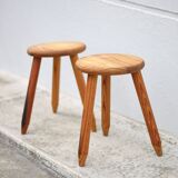 Pair of vintage stools, wooden stools, tripod stools, side stools, plant holders
