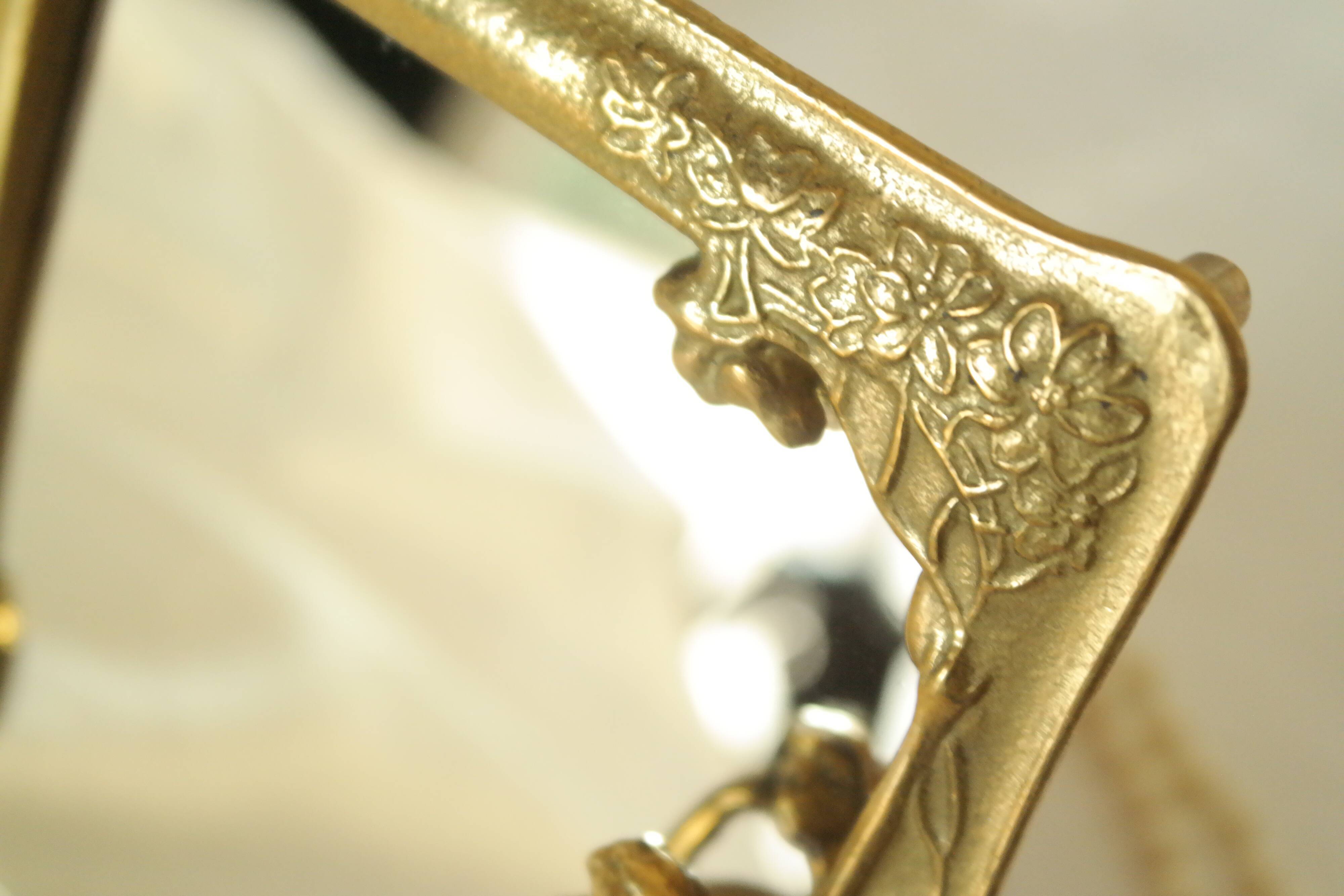 Art Nouveau brass bridge mirror 17 x 13