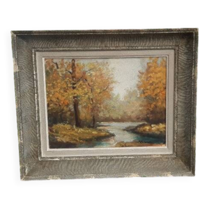Tableau ancien ''paysage - milieu