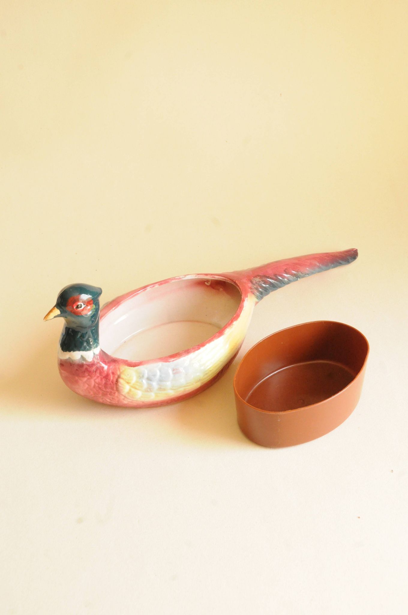 Cache pot - Pheasant Planter in Earthenware — Polychrome Animal Motif Majolica