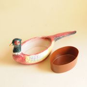 Cache pot - Pheasant Planter in Earthenware — Polychrome Animal Motif Majolica
