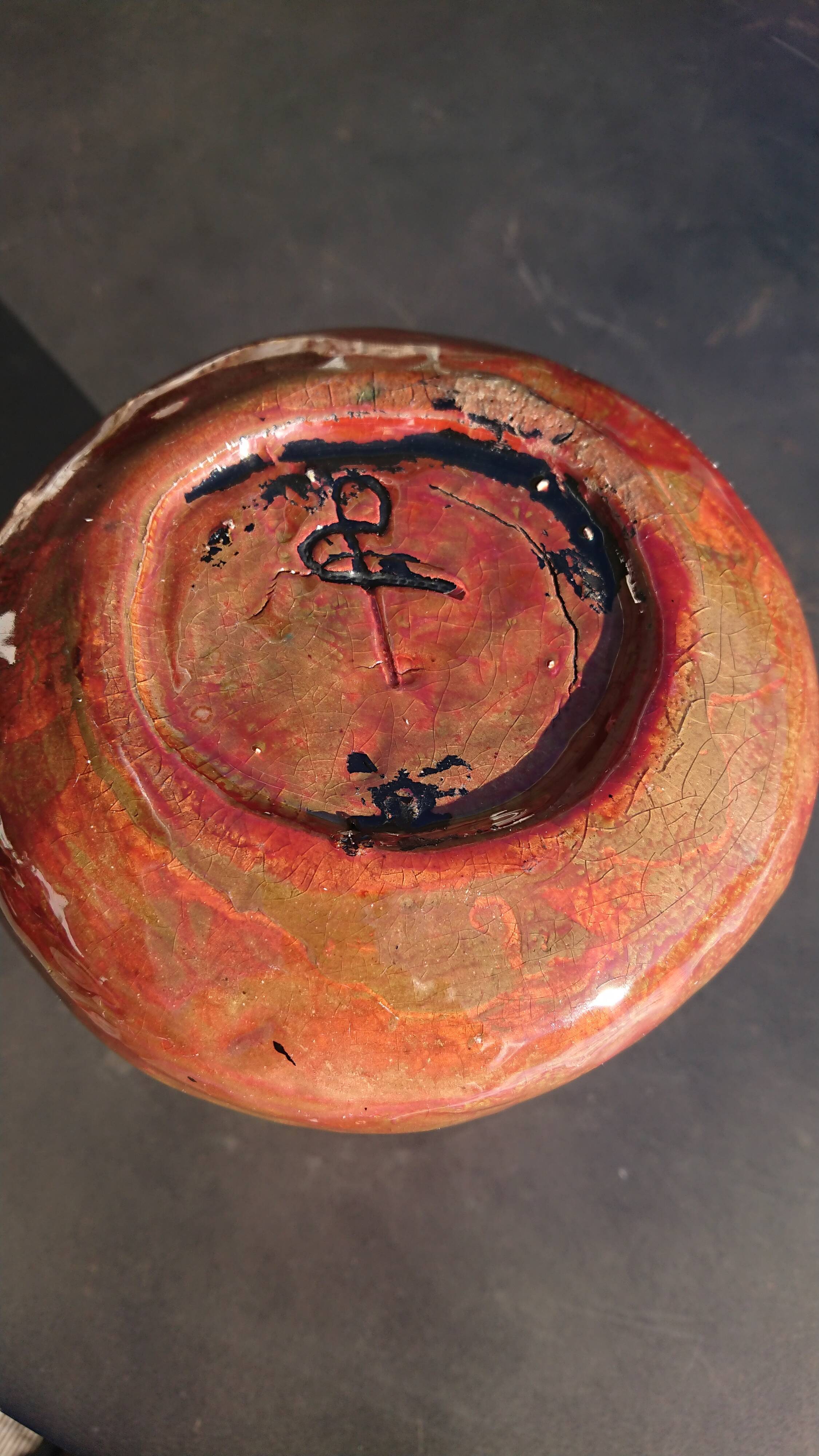 Burgundy enamelled brutalist vase