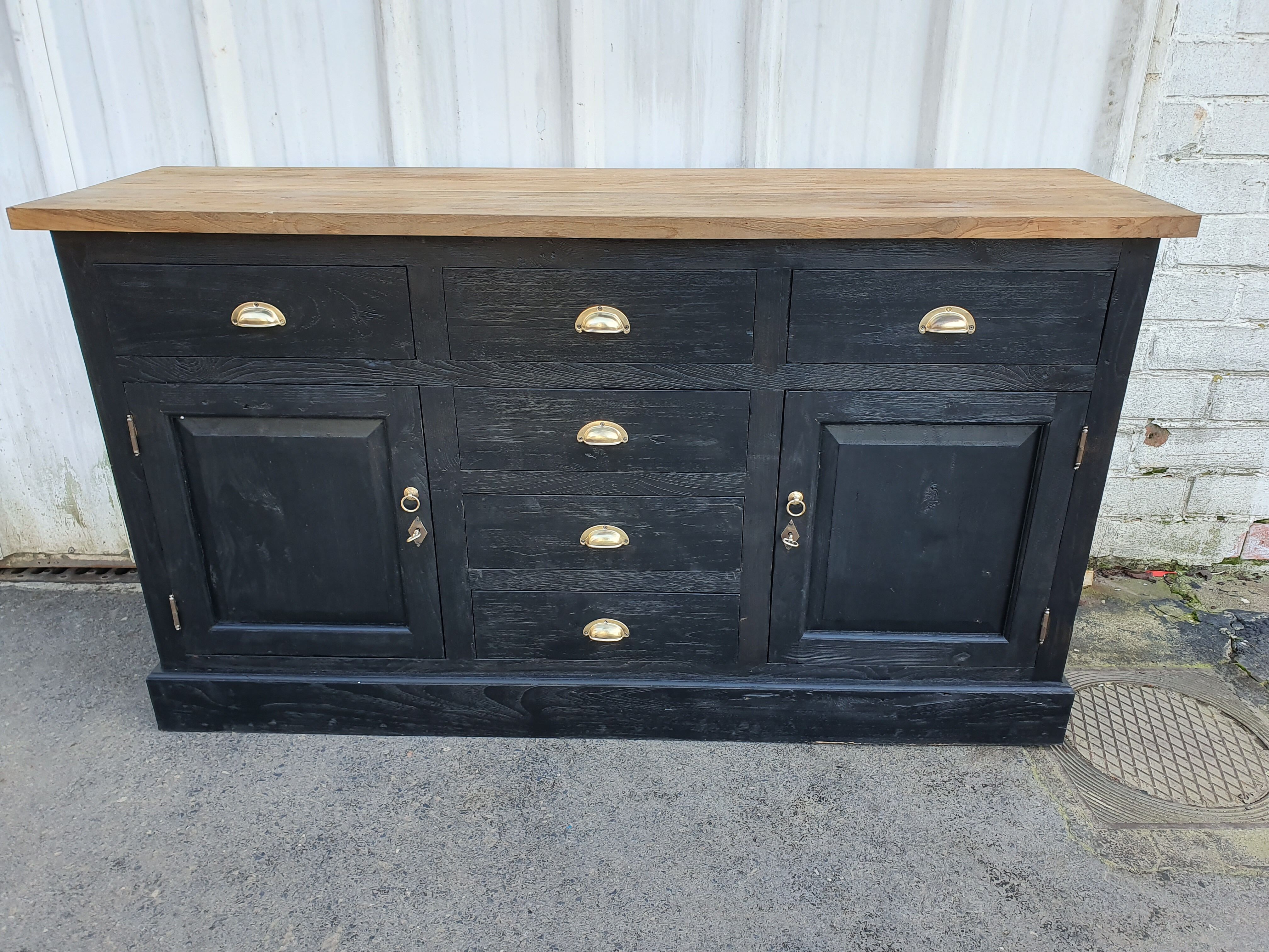 Industrial furniture craft six drawers two black doors