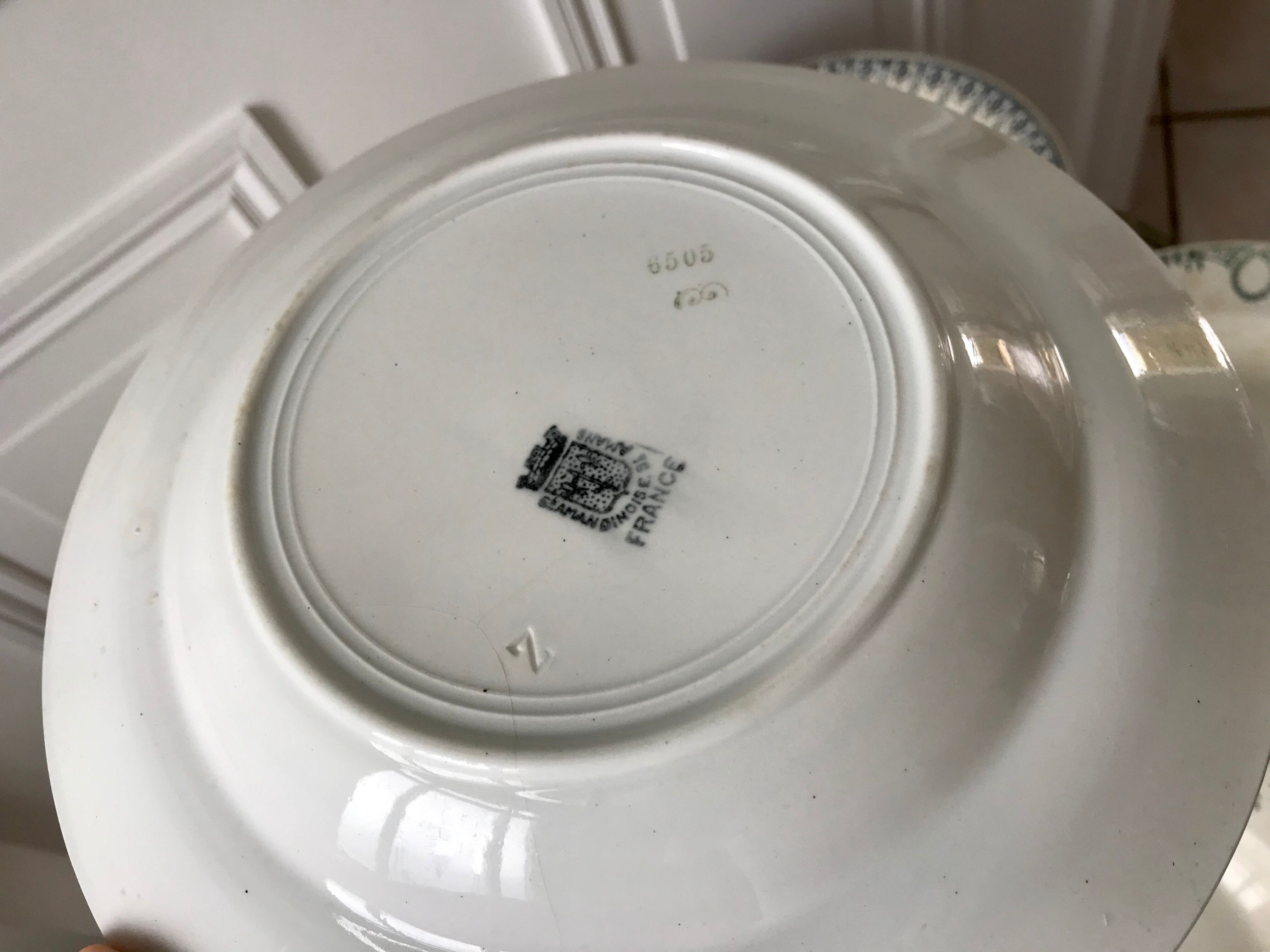 Set of 6 hollow plates Terre de Fer mismatched late nineteenth