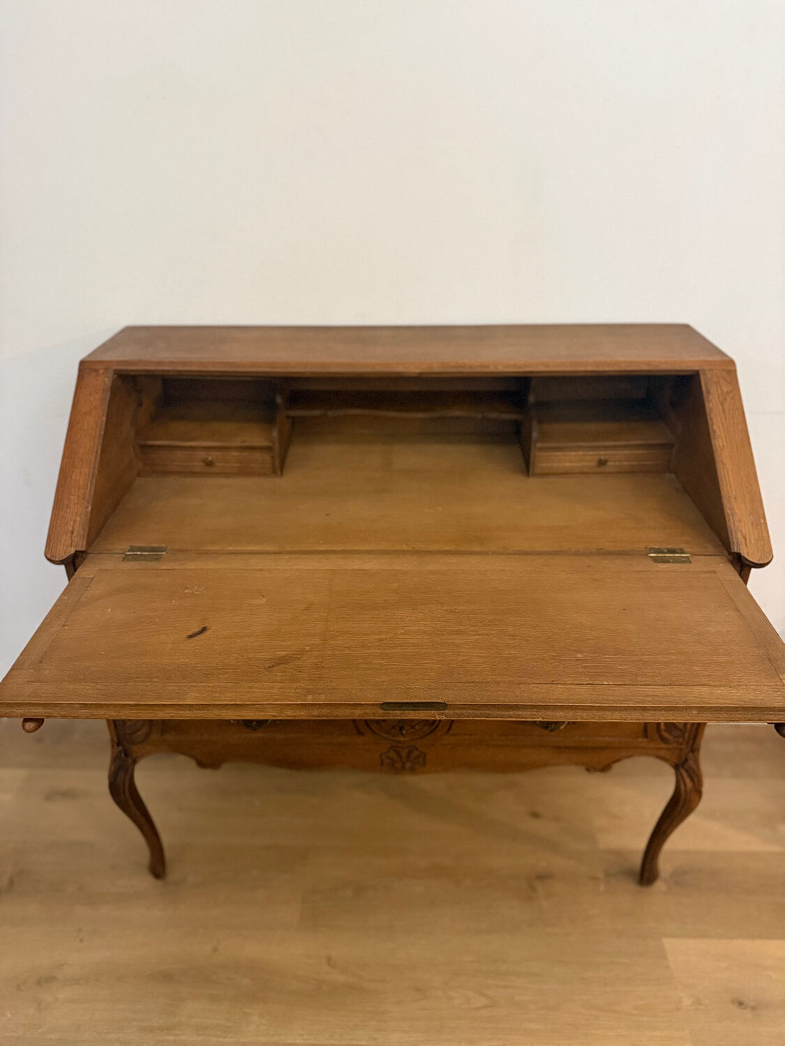 Carved oak secretary