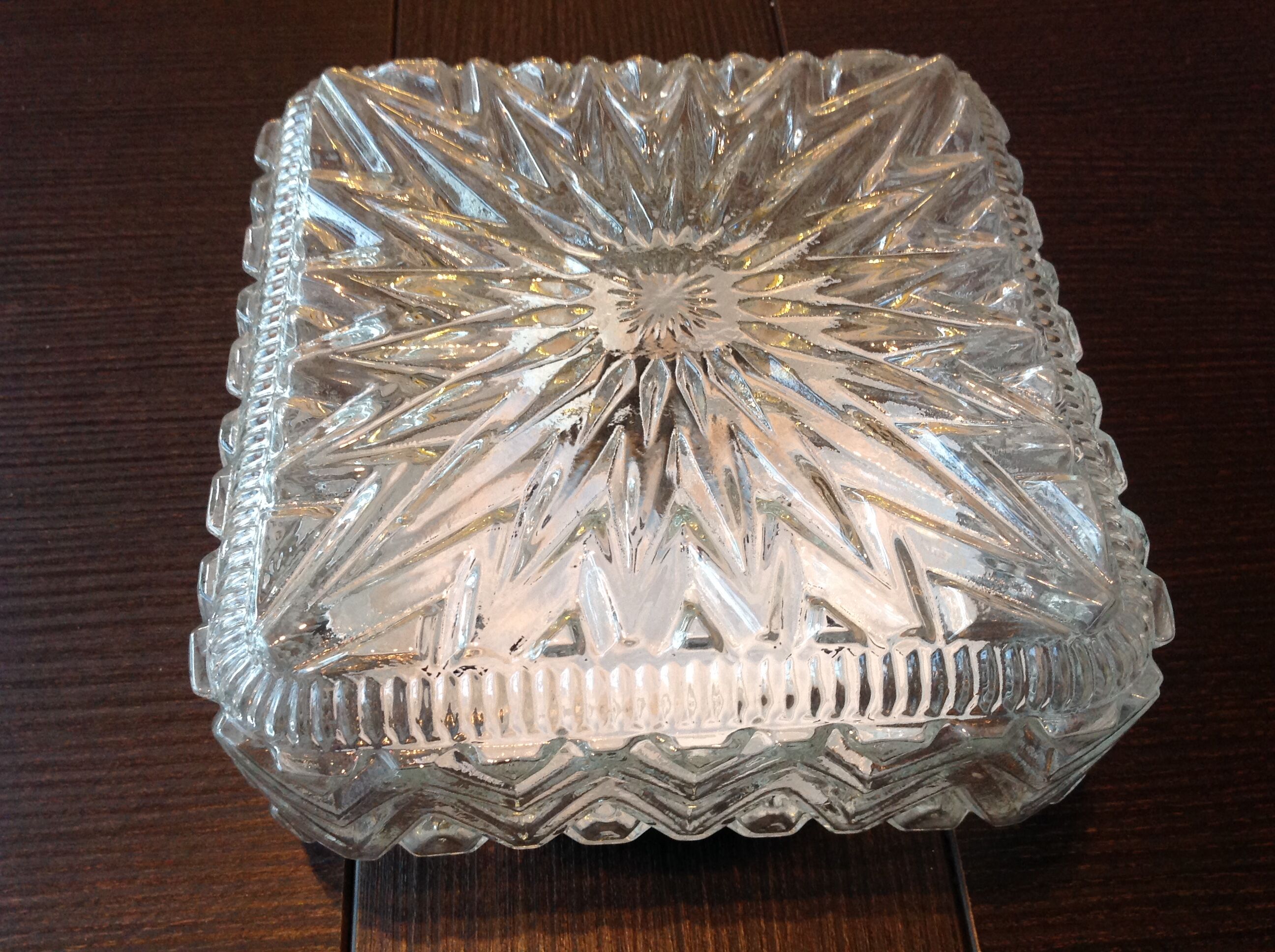 Square ceiling lamp in structured glass vintage 60s-70s