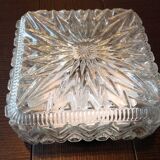 Square ceiling lamp in structured glass vintage 60s-70s