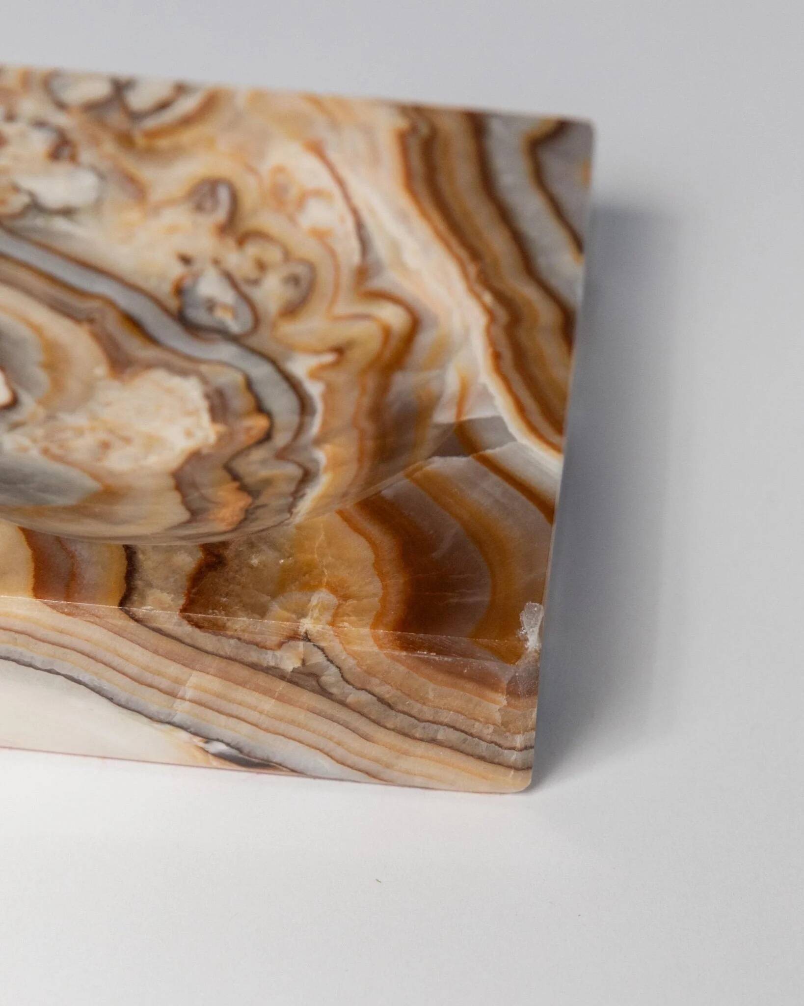 Beige-Black-Brown Marble Ashtray, Italian 1970s Design, Heavy Sculptural Table Decor