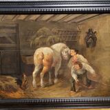 Painting: Flemish School of the 18th century: oil on panel / the stable