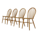 4 chaises de salle à manger scandinaves à dossier à fuseaux, style Akerblom années 1960