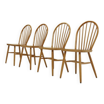 4 chaises de salle à manger scandinaves à dossier à fuseaux, style Akerblom années 1960