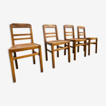 Set of 4 chairs in walnut reconstruction