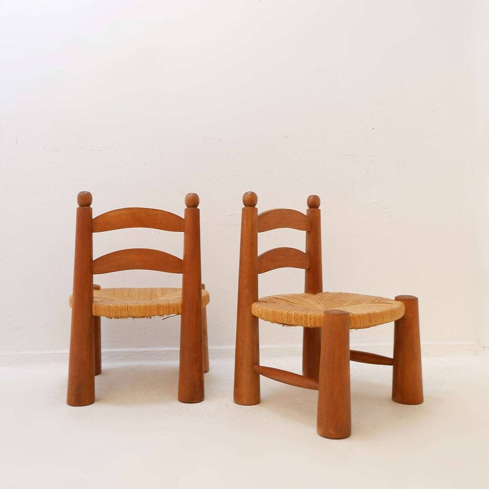 Pair of low brutalist chairs in the style of Charles Dudouyt - 1960s