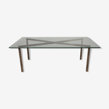 Minimalist coffee table in chromed steel and glass