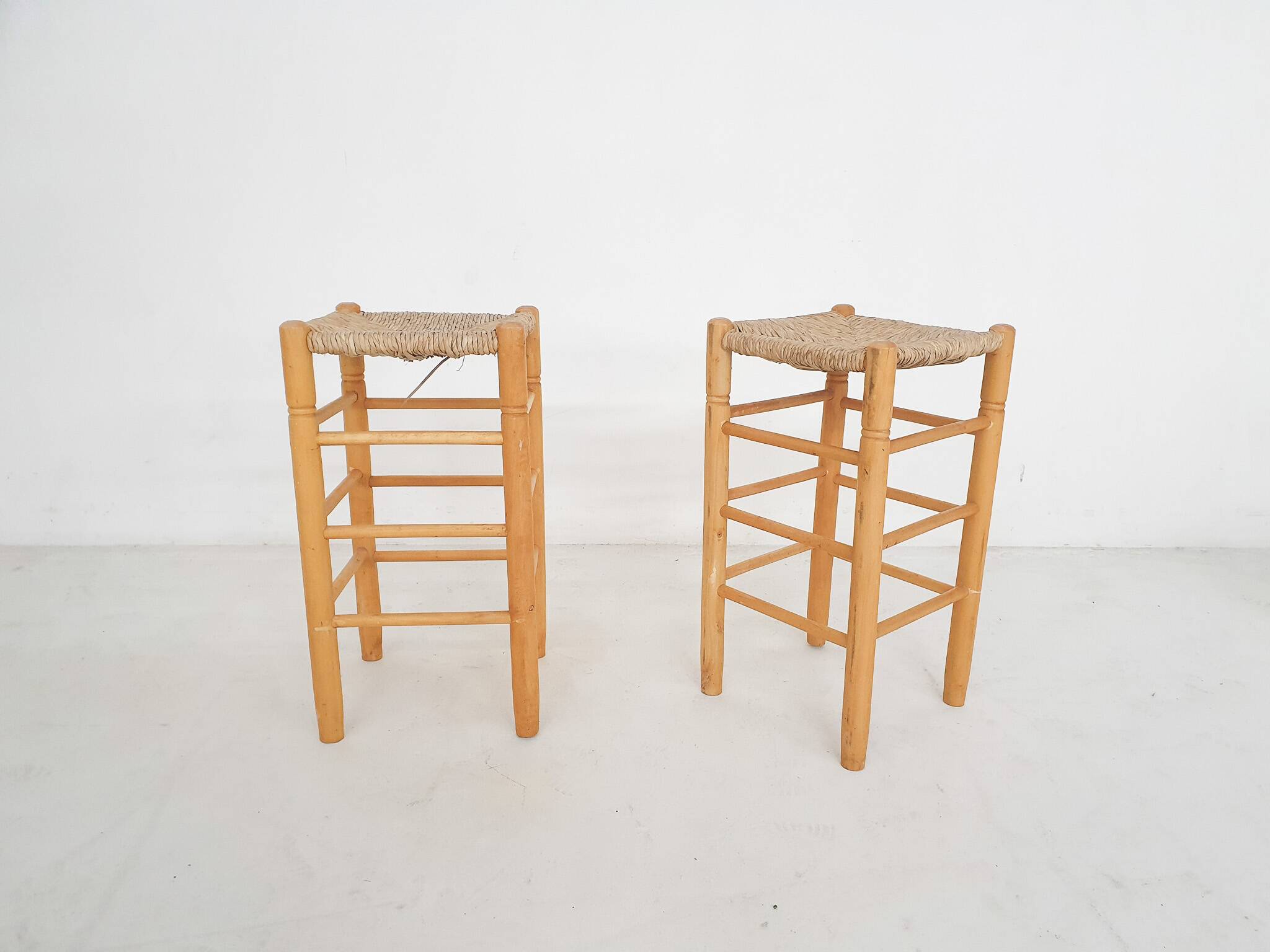 Set of two vintage rattan bar stools, The Netherlands 1970's
