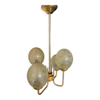 1950s gold pendant light with 4 egg globes