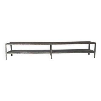 Établi industriel en acier | Table vintage de 5 mètres à deux niveaux