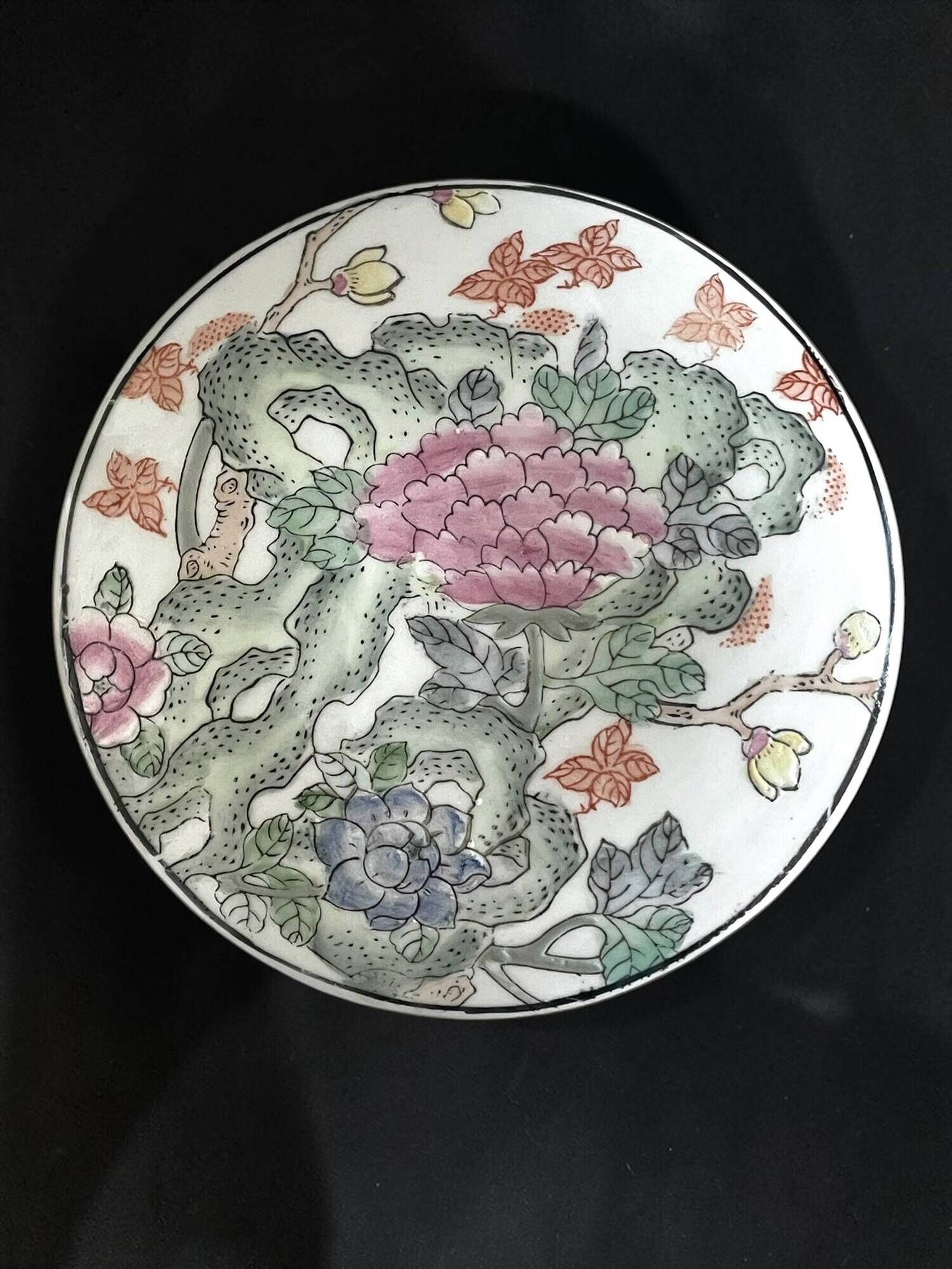 Vintage Chinese Porcelain Trinket Box H.F.P. Macau Famille Rose 1970s