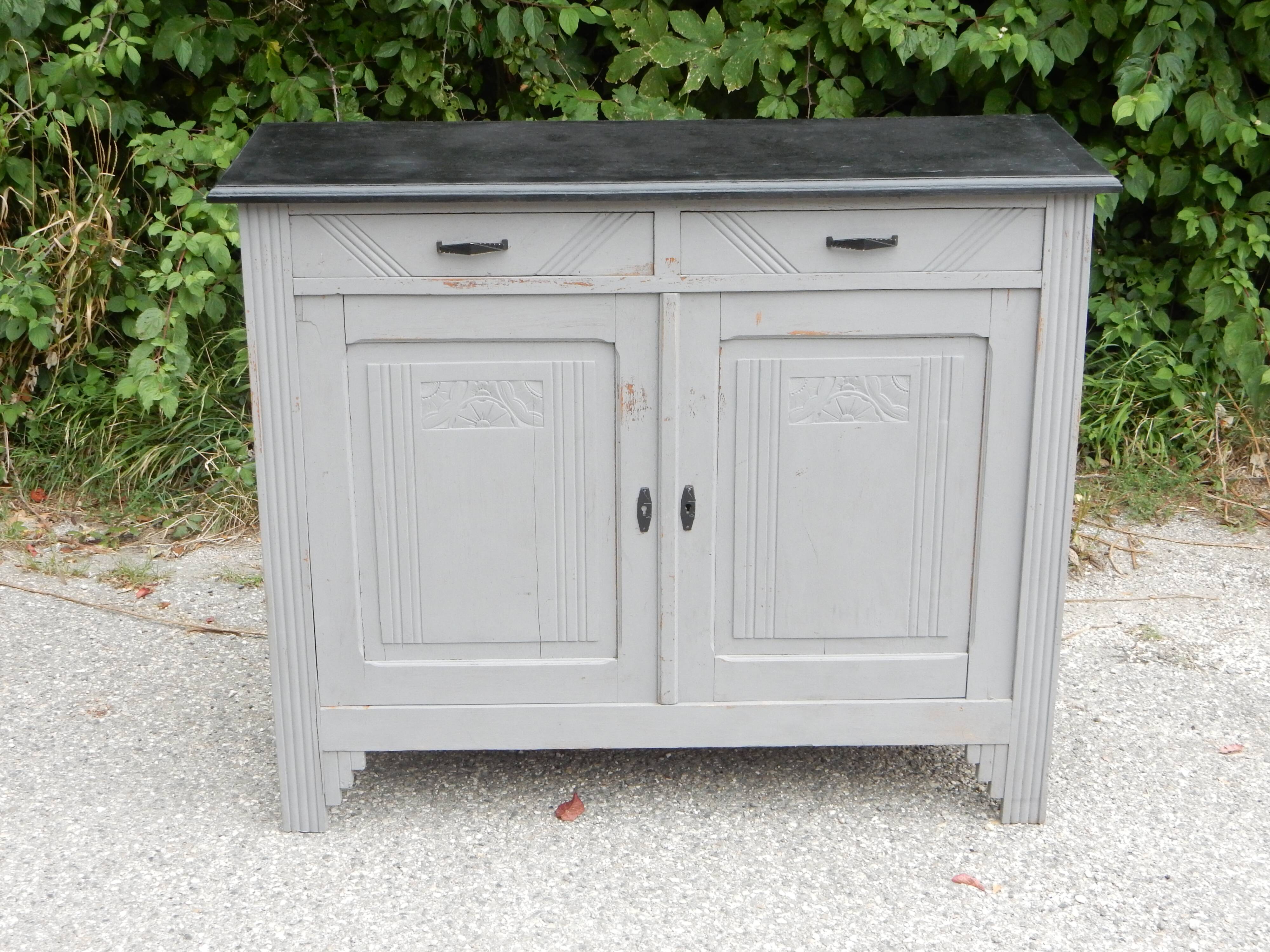 Superbe buffet parisien art déco gris patiné et noir