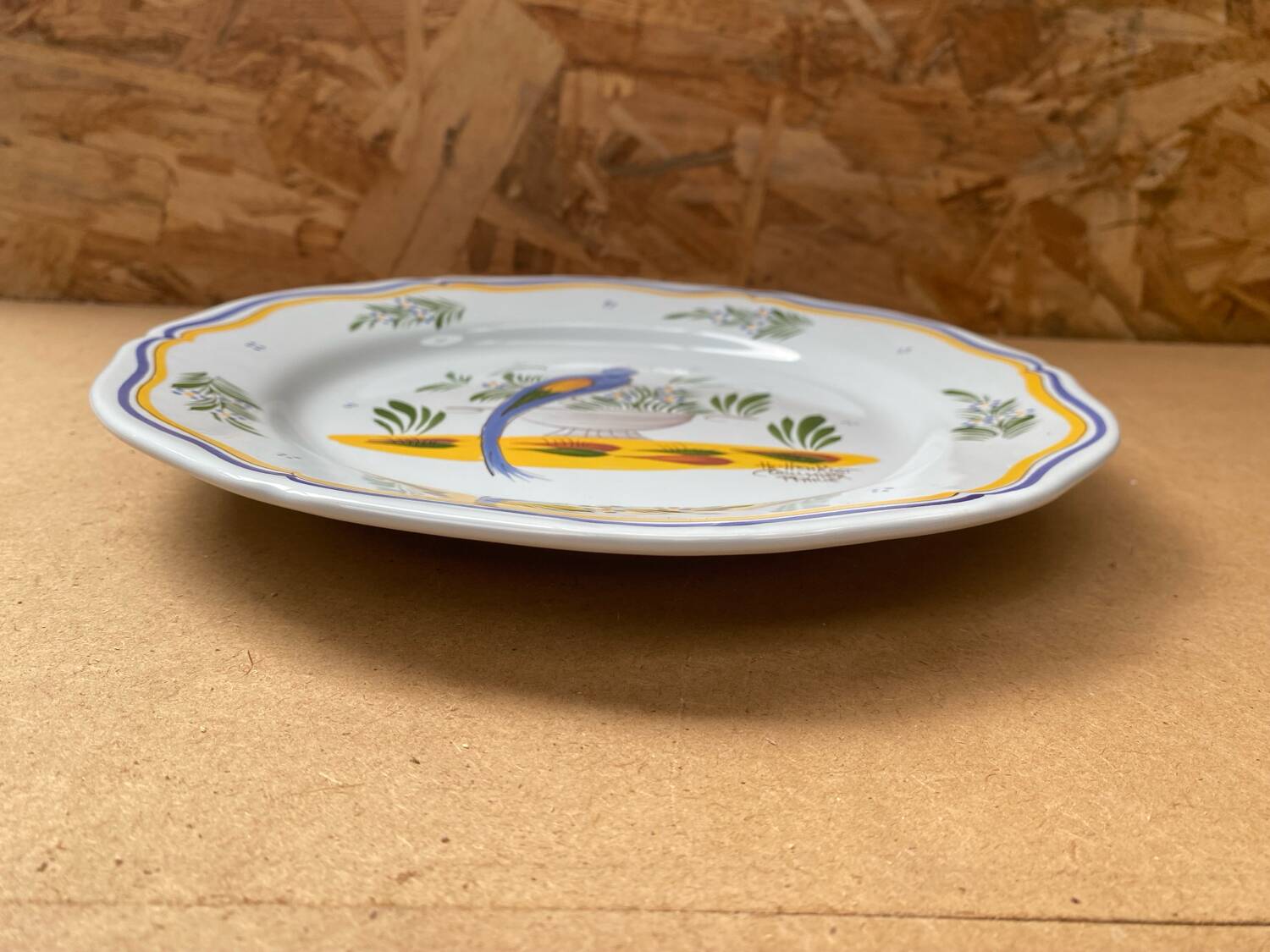 Old quimper henriot ceramic plate vintage bird decor #b190