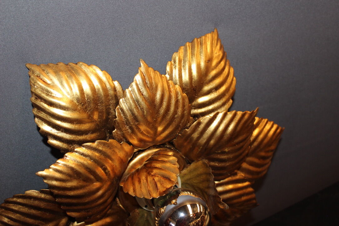 Pair of wall lamps or ceiling lamps in gold metal around 1980
