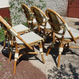 Chairs of terrace bistro type parisien in rattan et scoubidou