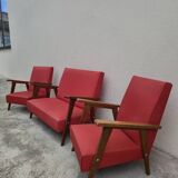 Vintage 1950s children's sofa and two armchairs with compass feet