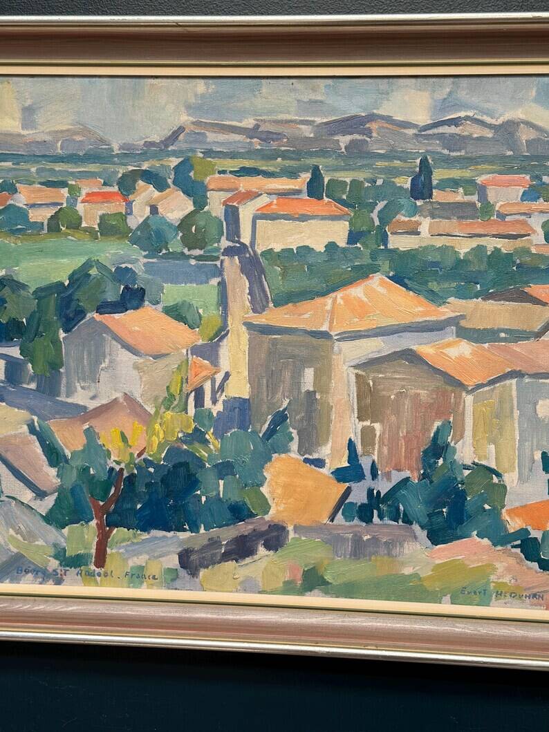 Original Swedish Oil on Canvas – “Bourg St Andeol, France” by Evert H. Duhan – Dated 1947 – Vintage & Framed
