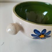 Ceramic soup bowl with blue flower decoration – handmade