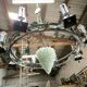 Large, heavy wrought iron and glass chandelier, circa 1980/90