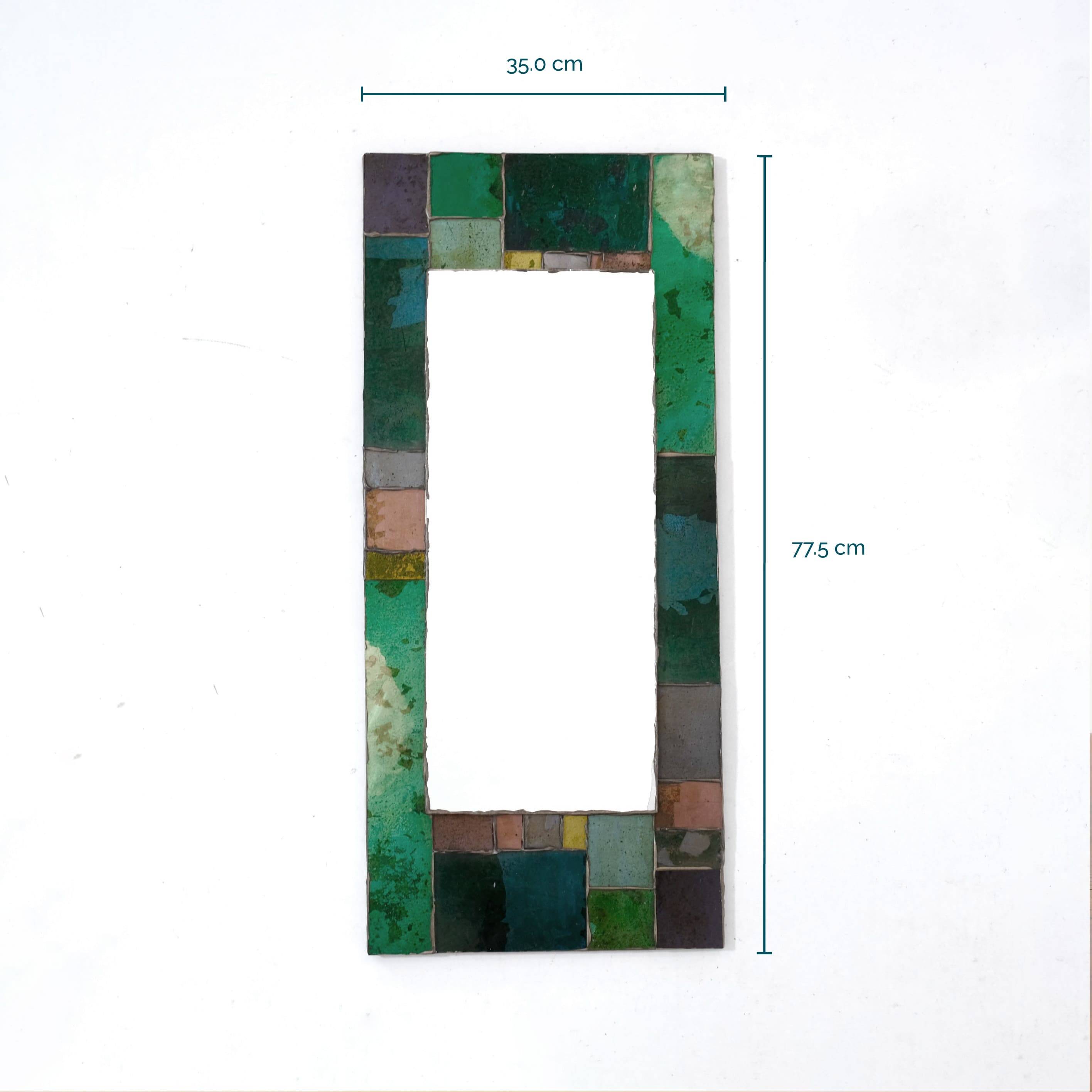 Coloured glass mirror, French work from the 1960s, 35x77 cm.