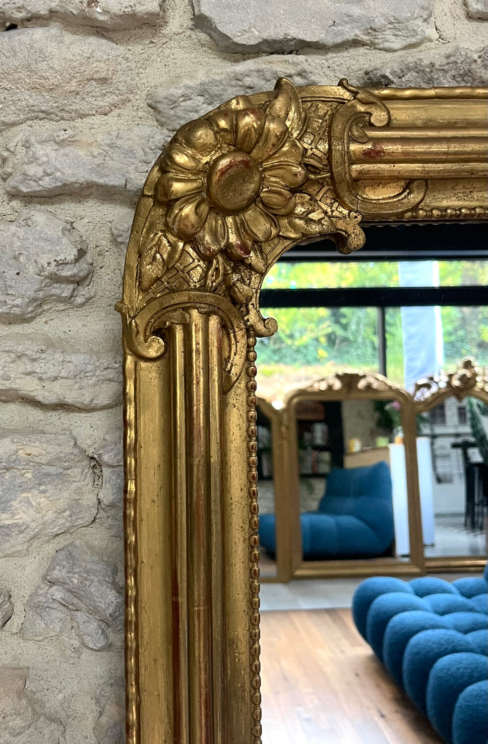Louis-Philippe mirror gilded with gold leaf, mercury glass, 97.5cm