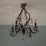 Chandelier iron hammered 4 lights hanging crystal pendants