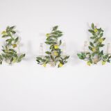 Pairs of lemon tree wall lights in painted sheet metal