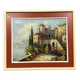 Italian School: painting of a castle on the edge of a lake