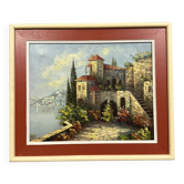Ecole Italienne : tableau chateau au bord d'un lac