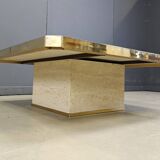 Vintage belgochrom 23kt gold and travertine coffee table , 1970s