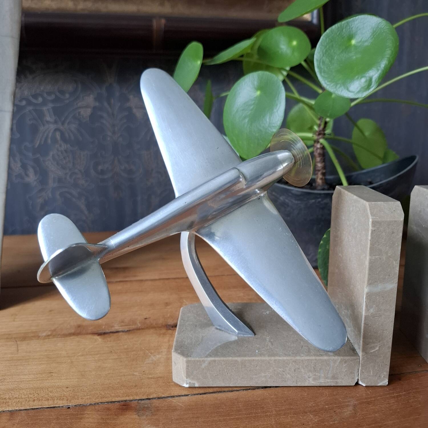Art Deco aluminum airplane bookends