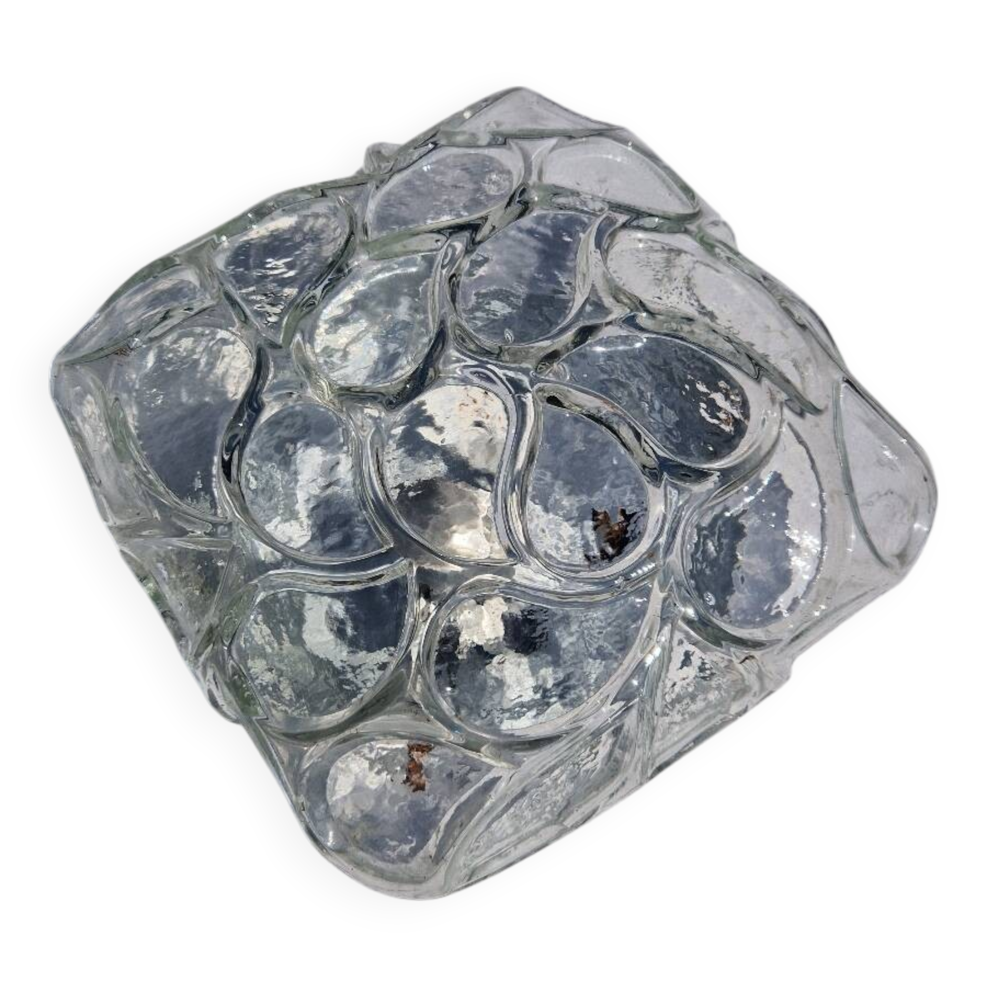Vintage German Leaf Pattern Glass Sconce or Recessed Light