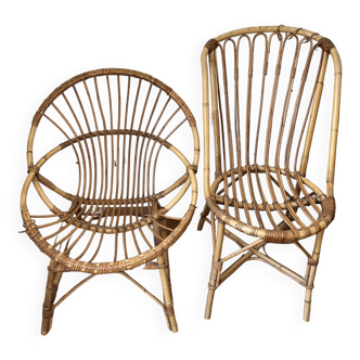 Deux chaises en rotin