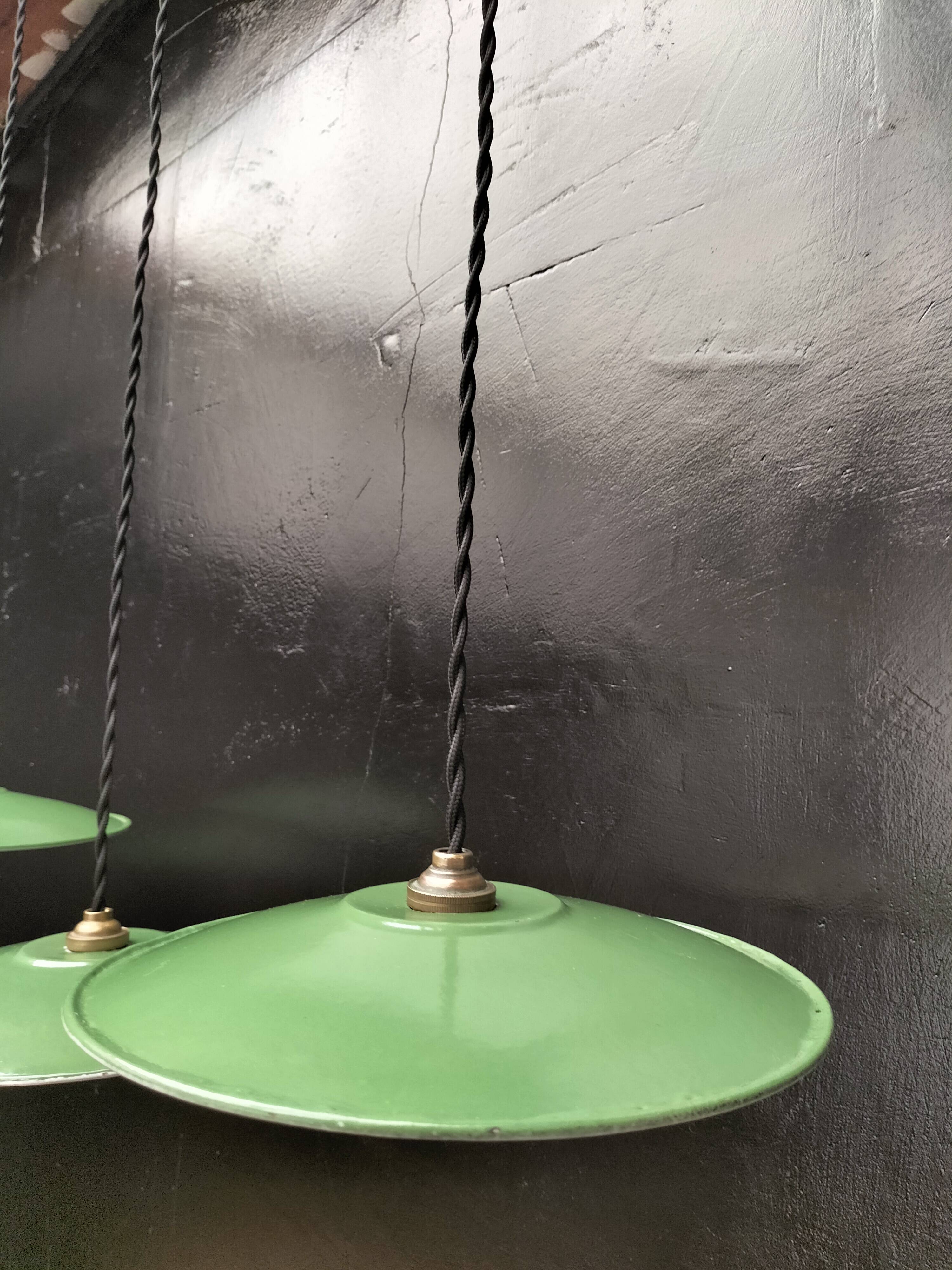 Enameled sheet metal pendant lights