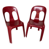 Pair of antique chairs stamp design henri massonnet red plastic 80's